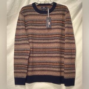 Vineyard Vines Men's Fairisle Crewneck Nautical Navy Sweater Merino Wool